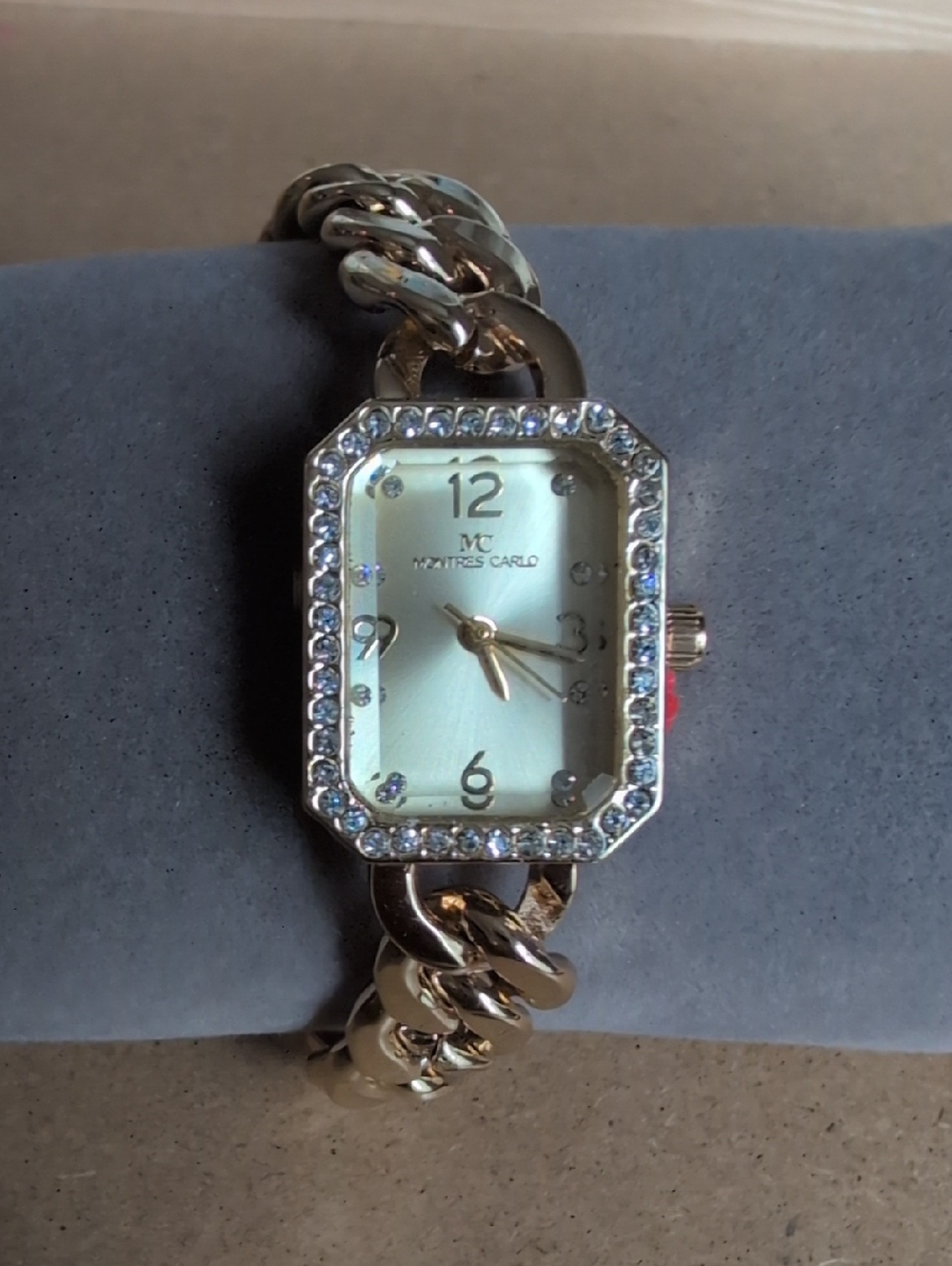 Gold-Tone Crystal Chain Bracelet Watch